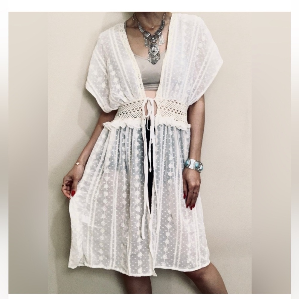 House of Harlow 1960 Boho Lace Duster‎ Kimono Coastal Cowgirl coverup beach OS